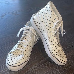 Womens Vans Leather Hightop Black and White Polka Dot Tennis Shoes size 7.5
